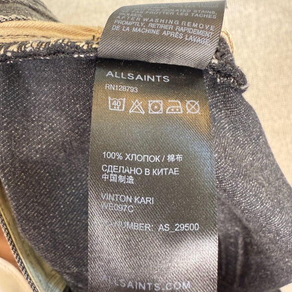 All Saints Kari Boy's Baggy Denim Shorts Sz 29 34 Distressed Gray Grunge Raw Hem - Picture 12 of 12